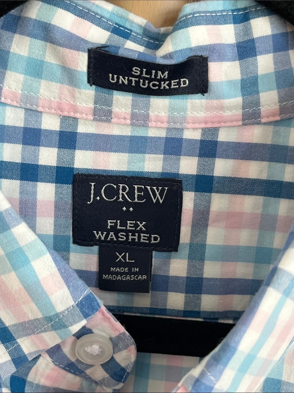 J. Crew Men’s Pink & Blue Plaid Cotton Button-Down Shirt XL